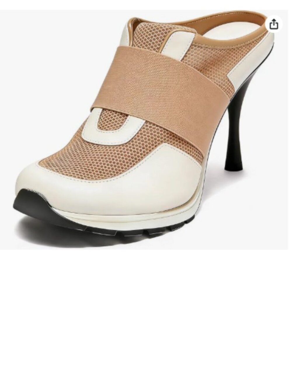 YDN Wheat & Beige Beathable Mesh Sneaker Mule Slip On Stiletto High Heels Shoe